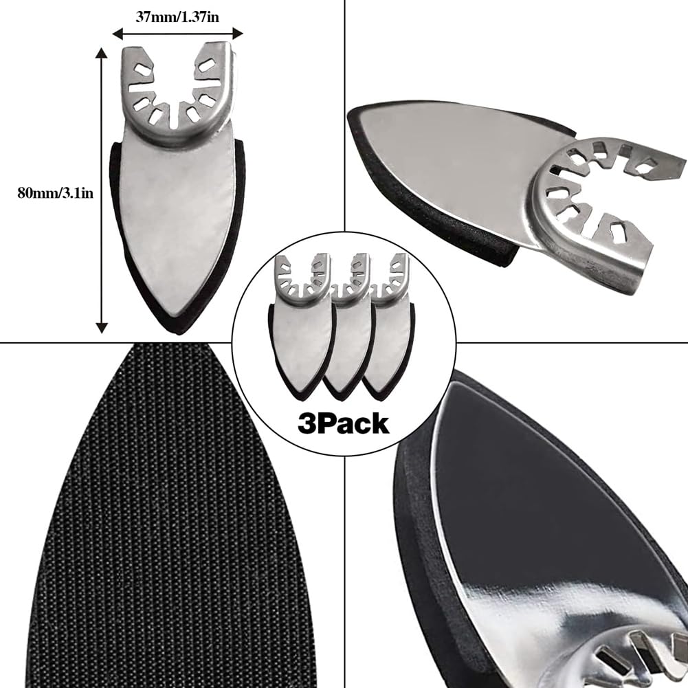 Kit de Patins de Ponçage pour Outils Oscillants de 156 Pièces, Accessoires de Remplacement, 3 Patins de Ponçage Triangulaires et 3 Patins de Ponçage à Doigts, 150 Pièces de Papier de Verre