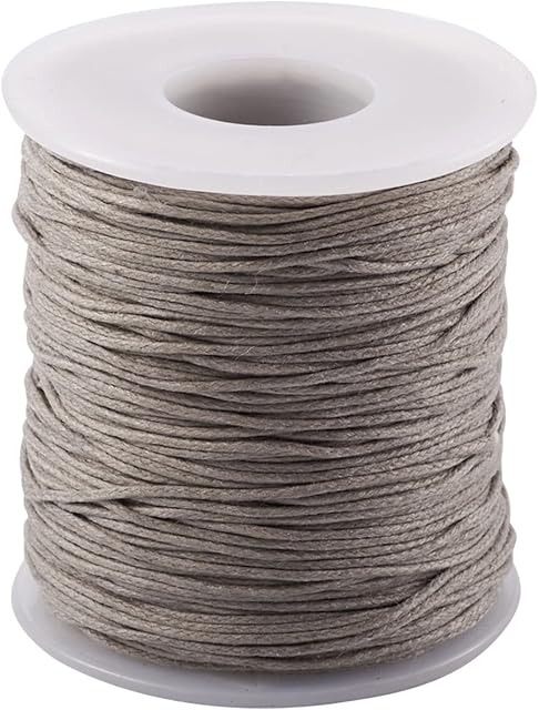PandaHall 100 Yards/Roll Braided Cotton Cord 1mm Waxed Cotton Cord String for DIY Jewelry Making (Light Grey)