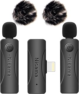 Nicama AS12 Wireless lavalier Microphone with 2 transmitters and 1 Receiver for iPhone iPad Recording, Podcast, Vlog, Live Stream, YouTube Facebook, TikTok (2TX +RX)