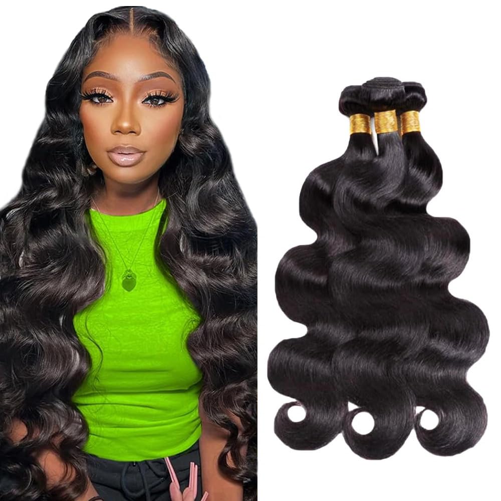 Photo 1 of Human Hair Bundles Body Wave Bundles Human Hair Extensions Unprocessed Brazilian Virgin Body Wave 3 Bundles Natural Black 20 22 24 Inch