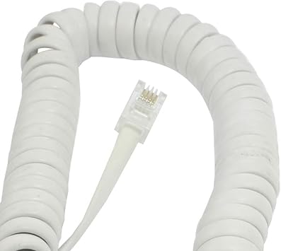 uxcell RJ9 4P4C Telephone Handset Cord for Landline, 28cm Cell Phone Extension Cord Detangler for Analog Phone, Fax, Modems, White Plastic Coiled Wire Cable Phone Line for Home Office