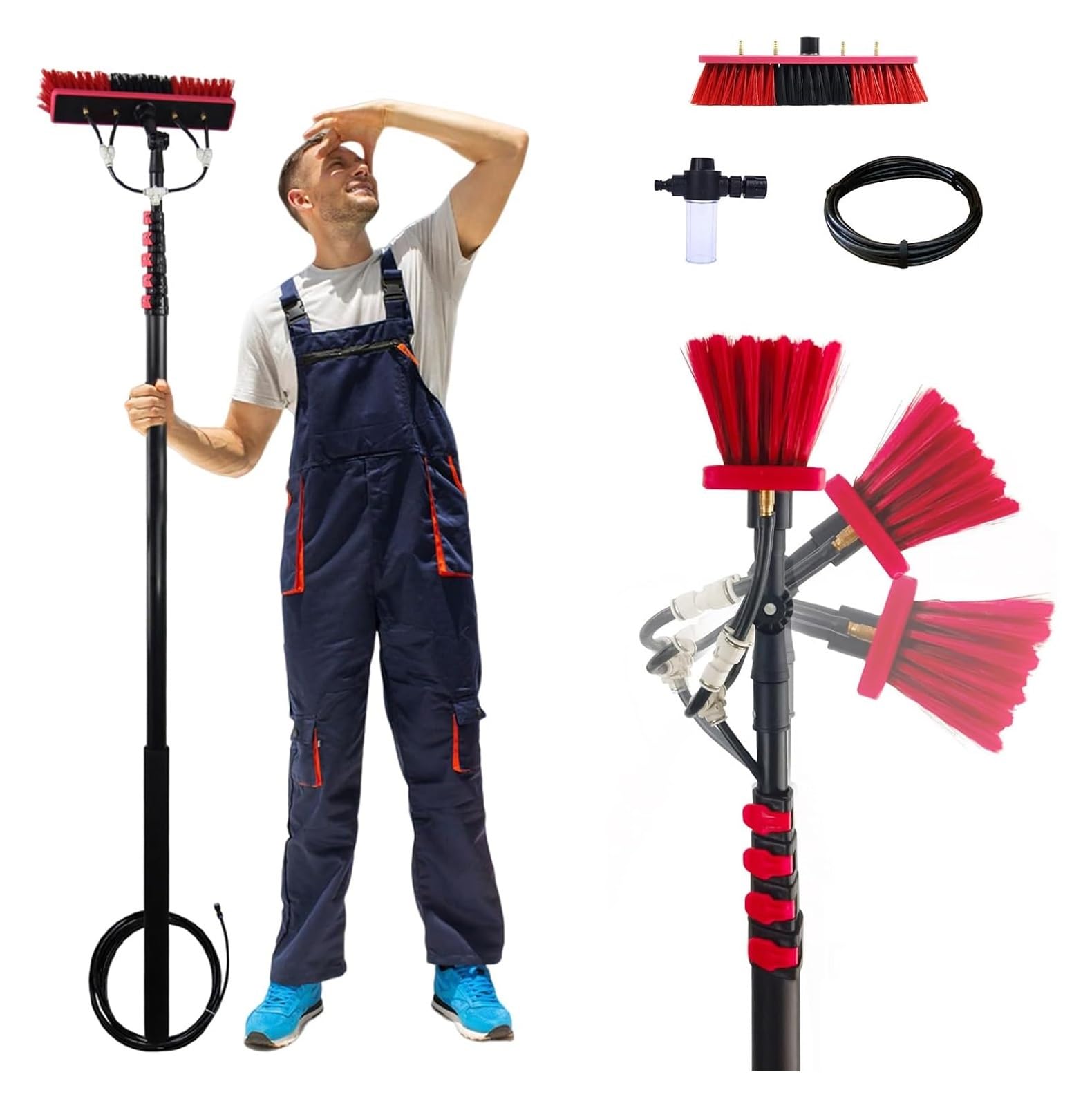Equipo de Limpieza de Ventanas, Cepillo telescópico de 3,6-6 m, Barra de Limpieza de Ventanas y techos con alimentación de Agua, dispensador de jabón(35cm Brush,3.6M)