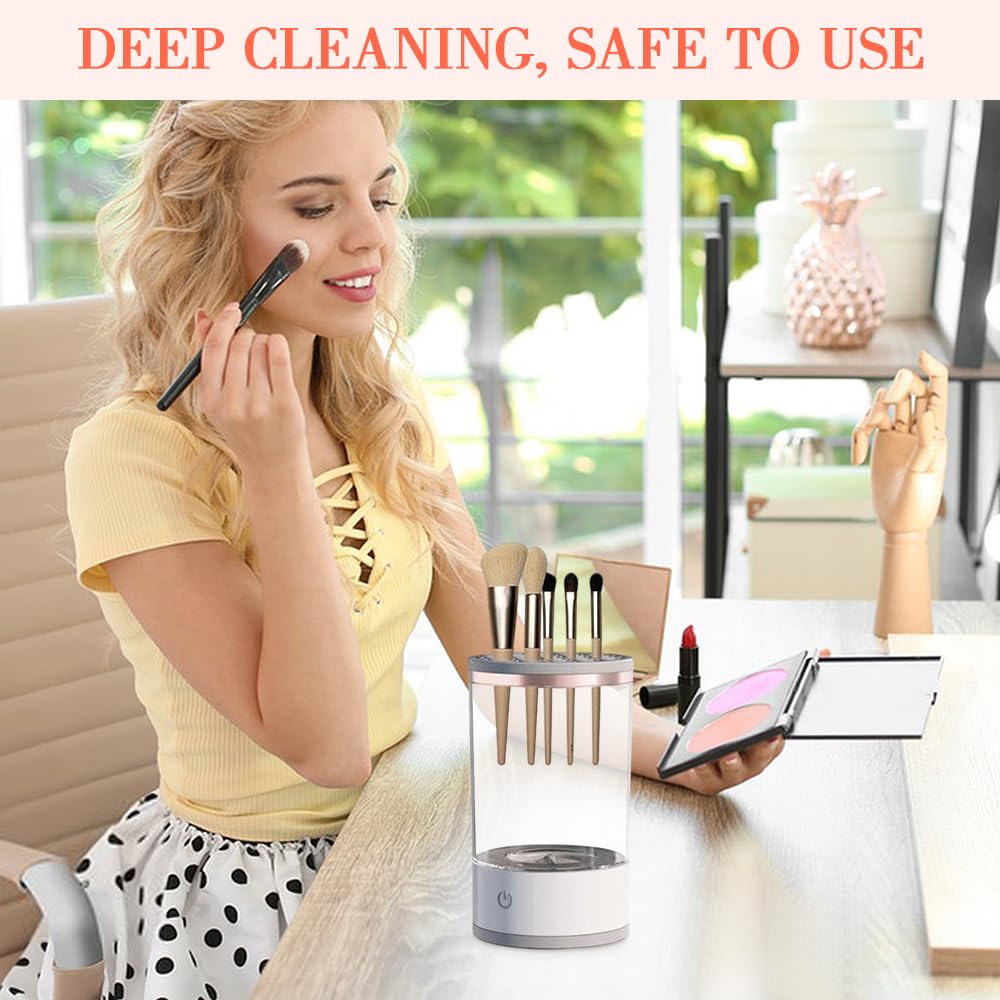 Elettrico per Pulisci Pennelli Make Up, Pulitore per Pennelli USB Automatico, Centrifuga Automatica da 7000 Giri/min, 2 in 1 Detergente per Pennelli da Trucco, per Tutti i Tipi di Pennelli