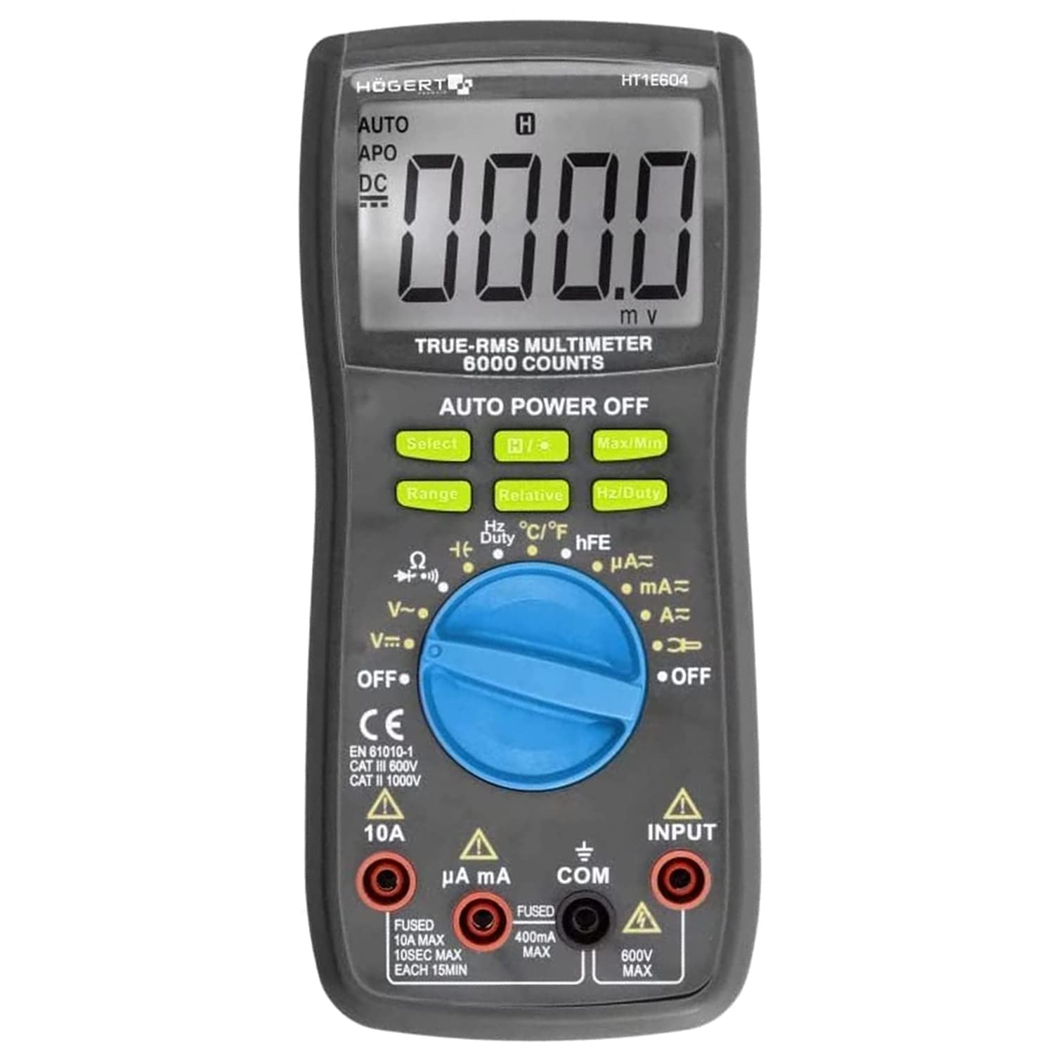Högert Technik - Wielofunkcyjny cyfrowy miernik I multimetr do 600 V / 10 A I RMS I ekran LCD I gumowa powłoka I ergonomiczny i kompaktowy I łącznie z kablem pomiarowym I HT1E604