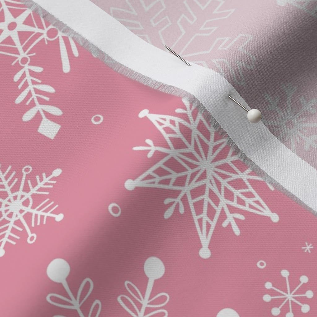 Spoonflower Fabric - Snowflakes Christmas Pink Holidays Winter Snowflake Xmas Printed on Organic Cotton Sateen Fabric by The Yard - Sewing Quilting Apparel Home Decor