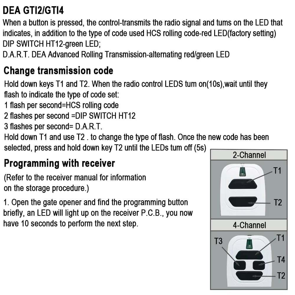 Mando a distancia compatible para puerta de garaje, 433,92 MHz, compatible con DEA GTI2/4, GT2/4, Mio TR2/4, Mio TR2N/4N, 3 unidades