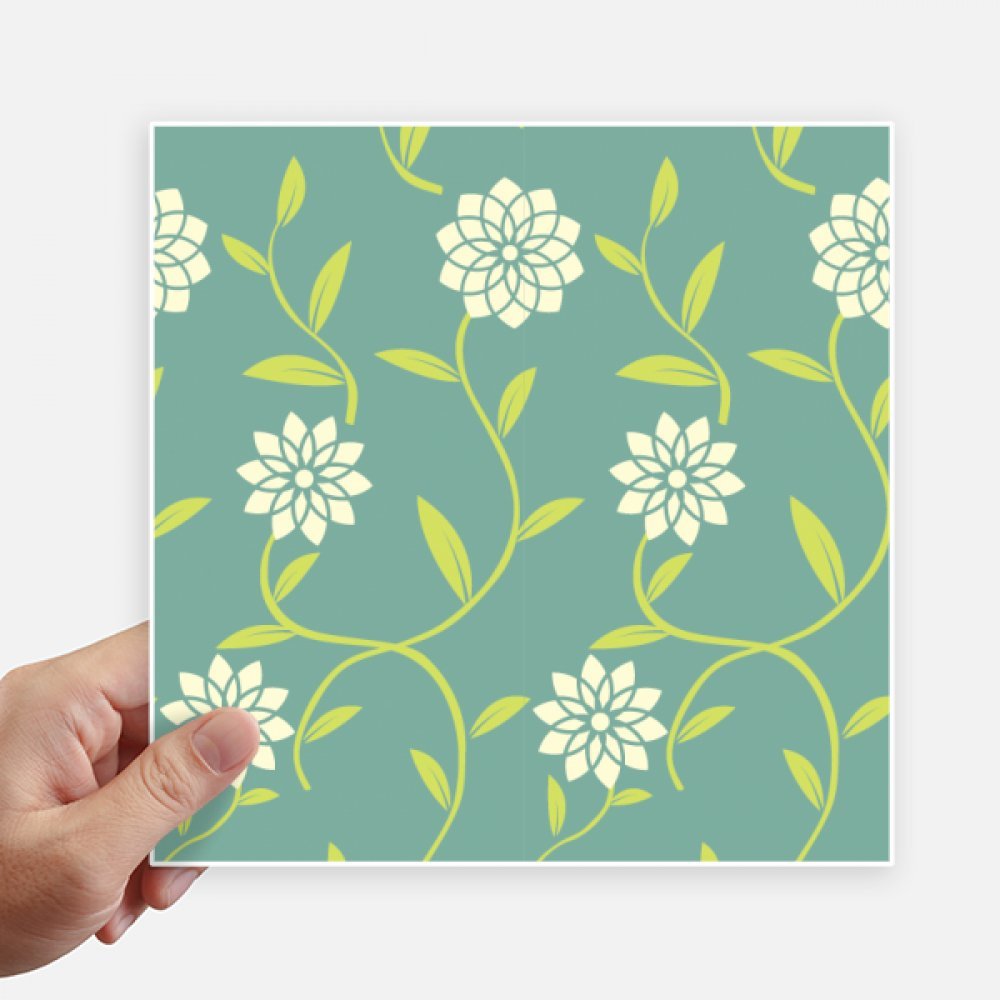 Autocollant carré 20cm motif fleurs blanc vert pour déco murale