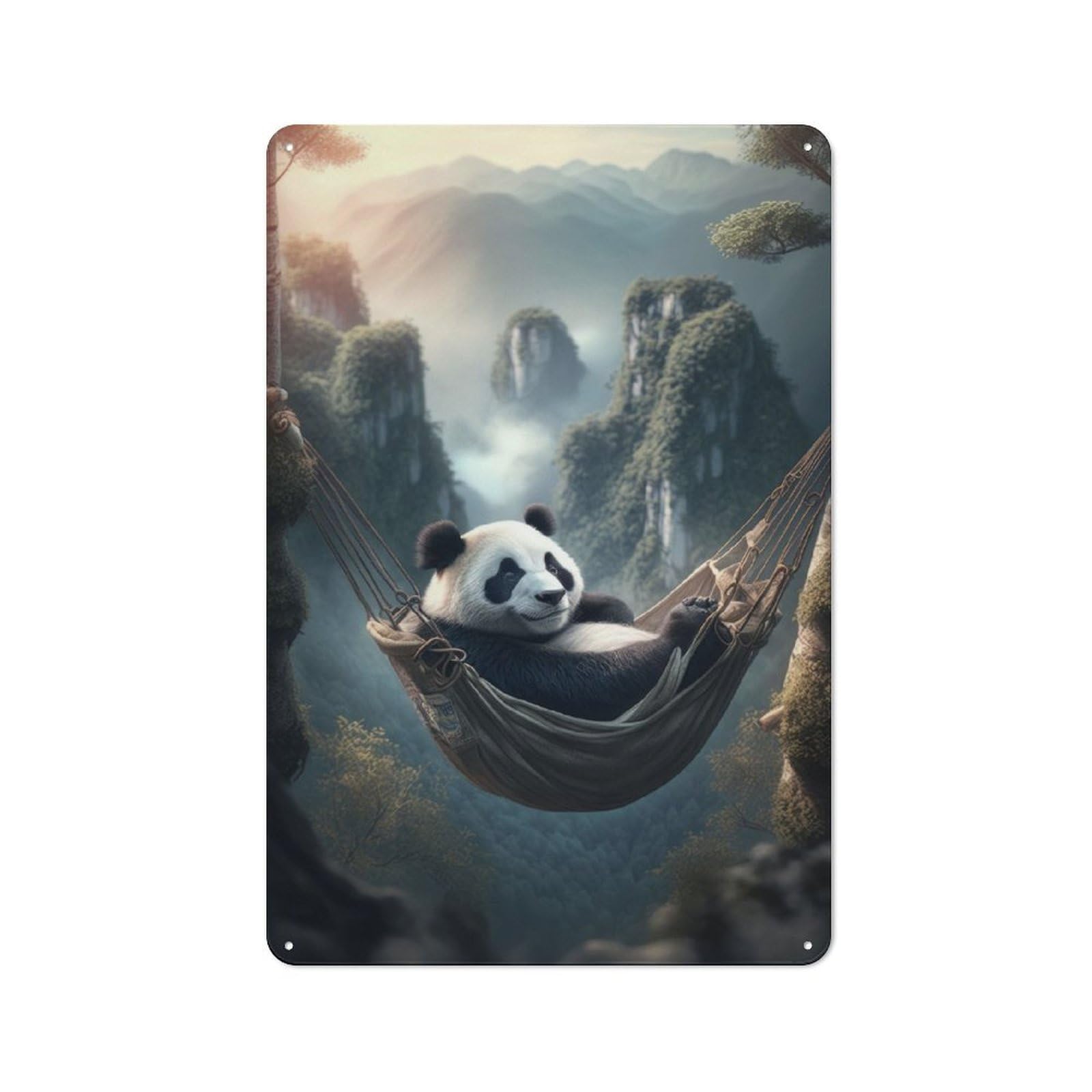 Junmoney Chilling Panda In Hammock Tin Sign 30X20cm With For Home Bar Wall, Retro Decor, Suited To Home Bar Decor Fans