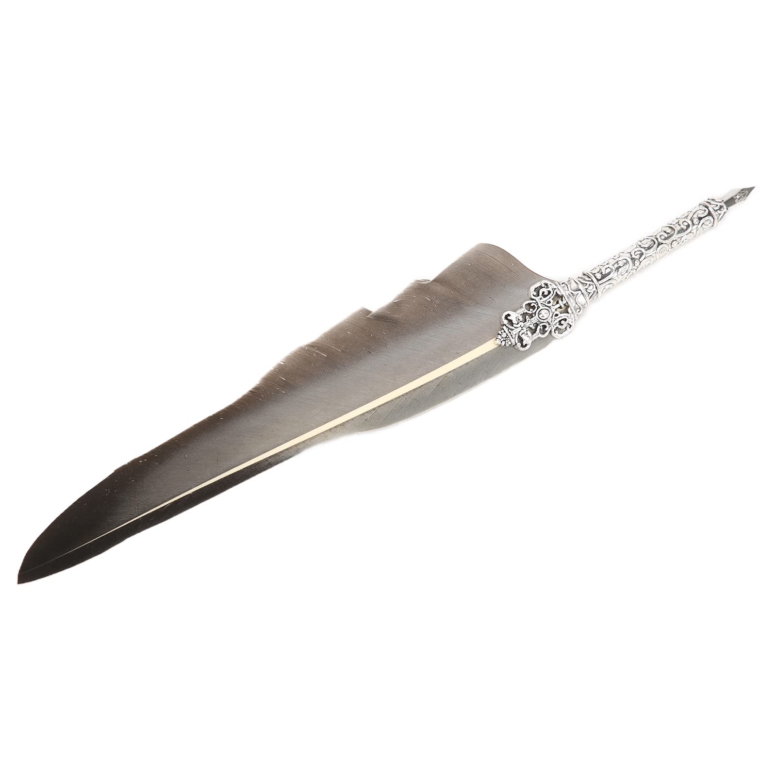 Ensemble de stylos de calligraphie avec plume en acier inoxydable et support en alliage sculpté rétro, et stylo plume en métal pour l'écriture, le dessin (SFDPS038031 Plume grise pointue)