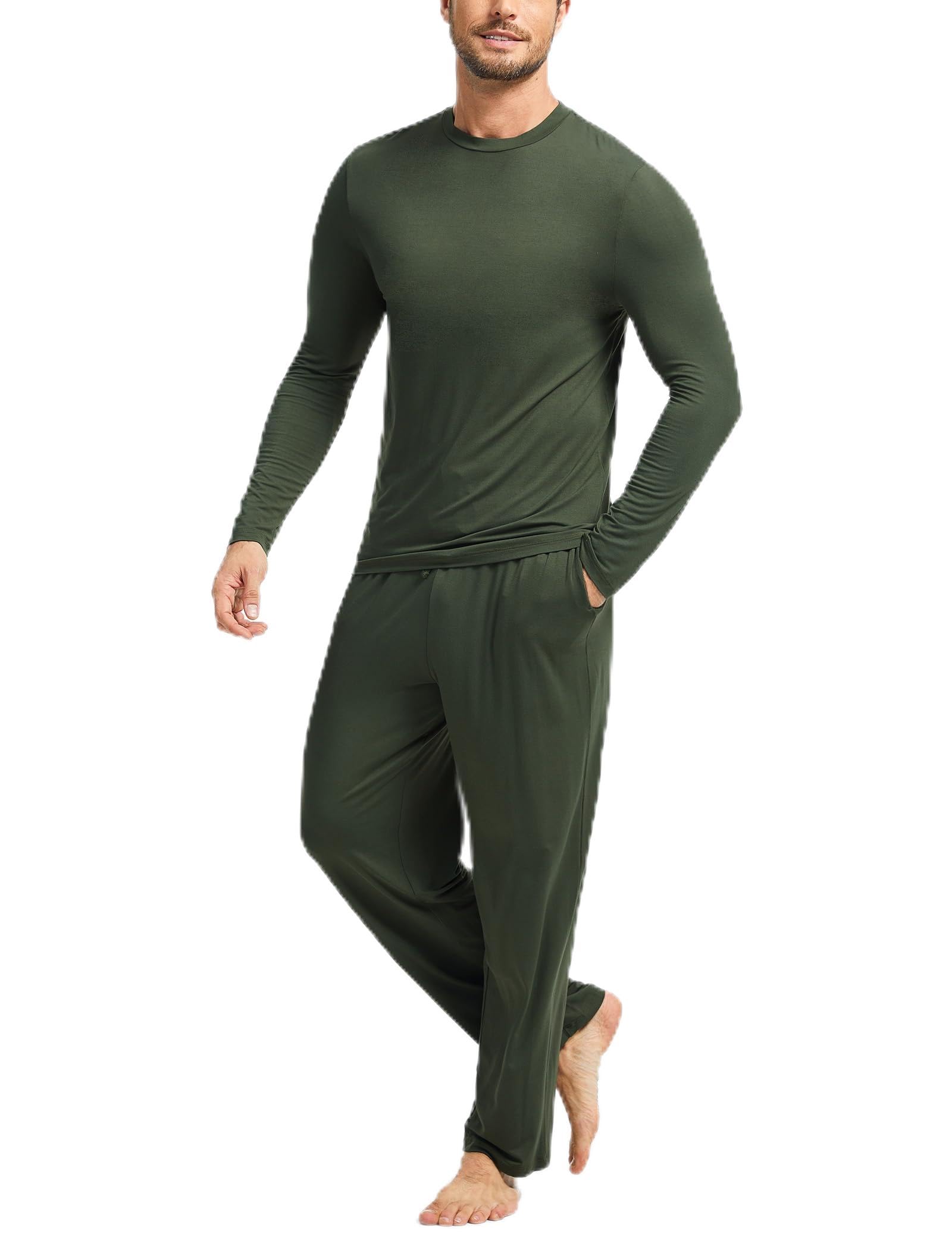 GYS Bamboo Viscose Men's Pajama Sets, Comfy Long Sleeve Sleepwear
