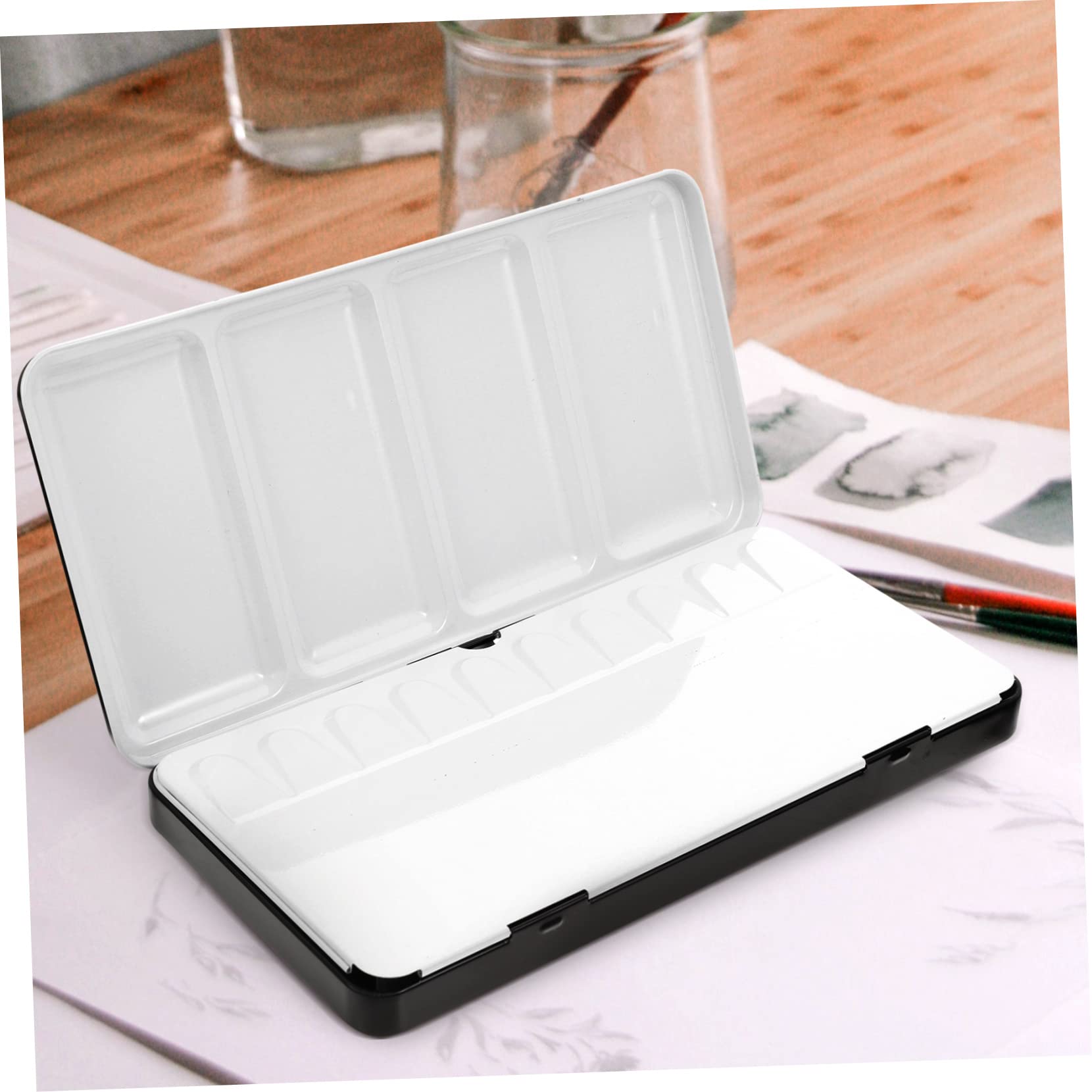 TEHAUX Boîte Aquarelle Vide en Fer Noir, 48 Godets, Légère et Robuste, Réutilisable, Rangement Portable pour Peinture la Maison Voyage