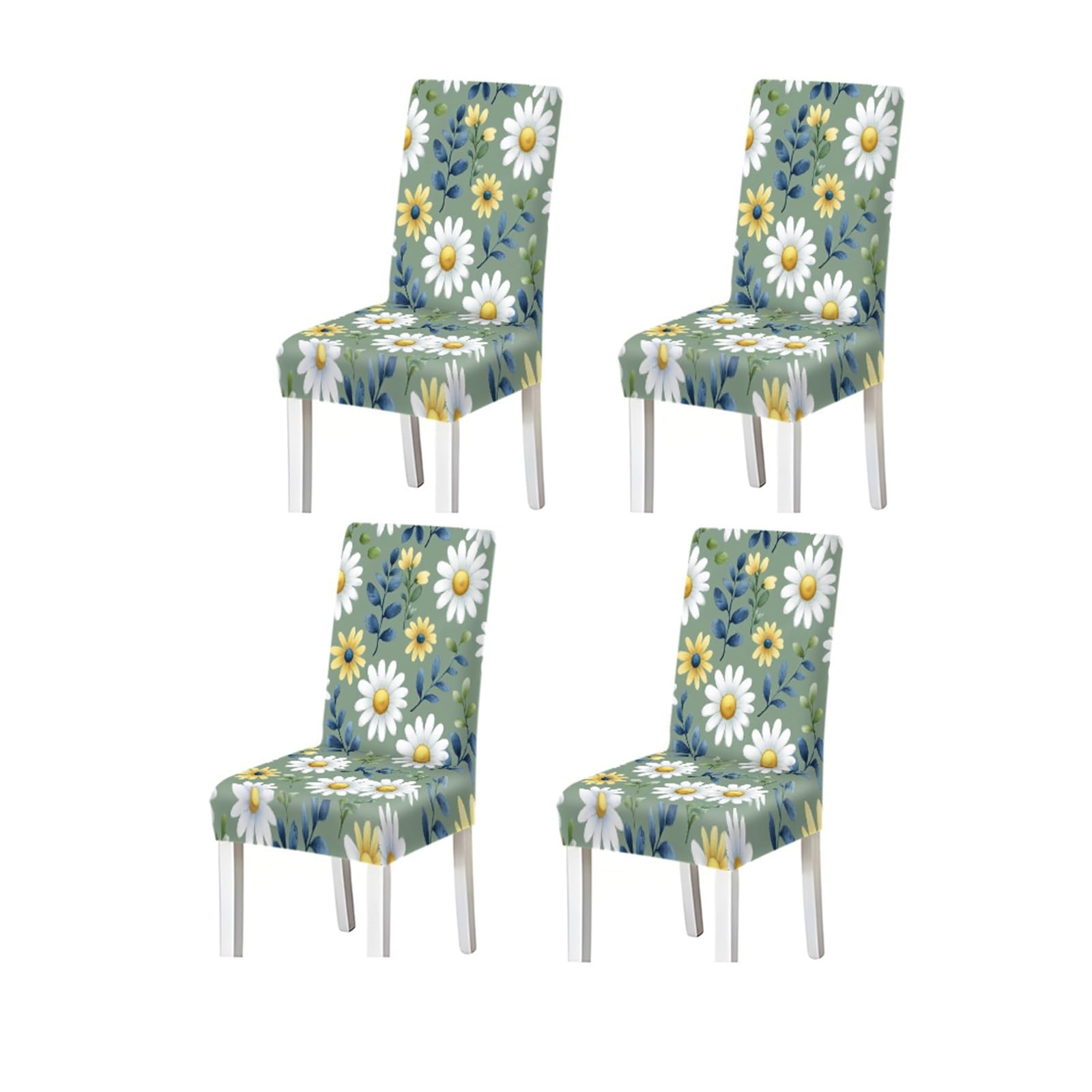 KXUAUV Sage Green White Daisy Floral Pattern Print Dining Chair Covers Set Of 2/4/6, Stretch Slipcovers For Kitchen Dining Room Seat Protectors for Restaurant Hotel Party(4PCSChair cover)