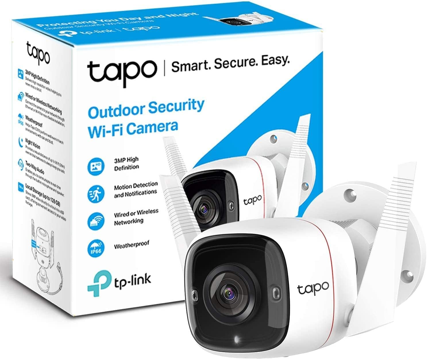 Tapo C310 Caméra de Surveillance WiFi extérieur 3MP, Vision Nocturne à 30 m, détection de Mouvement, étanche IP66, Notification d'alarme, Audio bidirectionnel, Compatible Alexa et Google (Lot de 2)