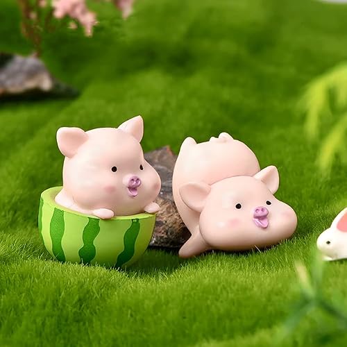 Miniatura 5 de Juego de 13 piezas de figuras de cerdo de animales, decoración de pastel de cerdo rosa de hadas, jardín, colección de figuras de cerdo en miniatura,