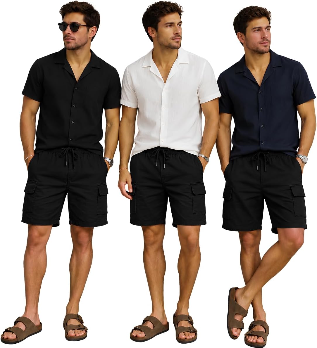 Kit 3 Bermuda Cargo Masculina Curta Streetwear casual Short Sarja Bolsos Laterais