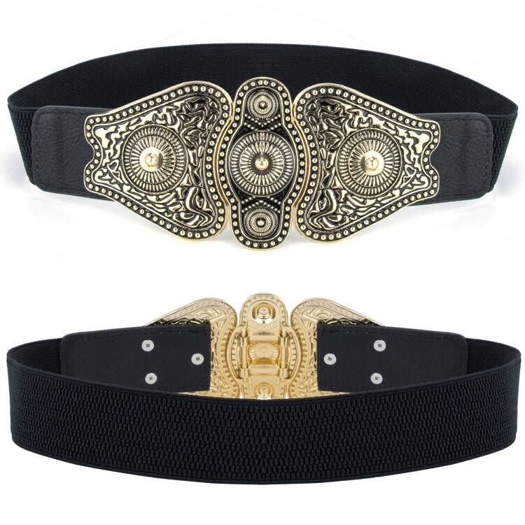 INOGIH Western Style Buckle Stretchy Cinch Belt for Women,Vintage Wide Stretchy Waist Belt for Dress2