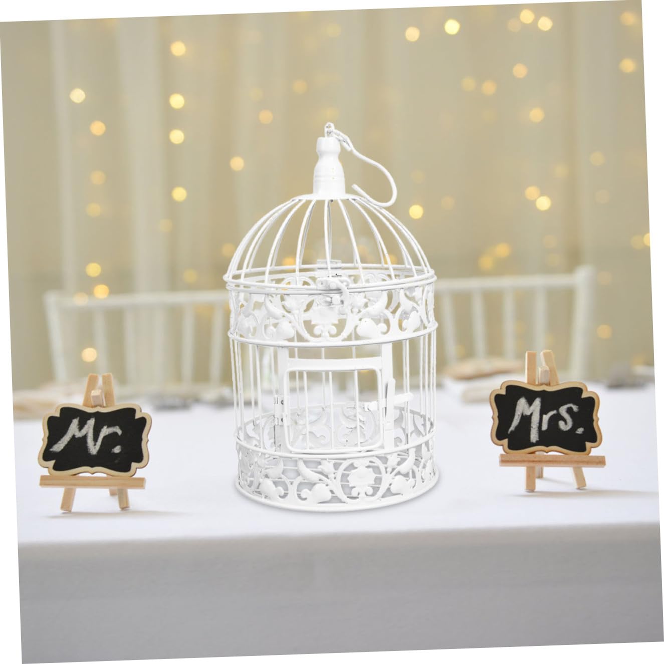 Decorazione a Gabbia per Uccelli in Ferro Stile Europeo Bianca 14x14x32 Cm per Feste Matrimonio Ornamento da Scrivania Espositore Bomboniere Decorazione Vetrina Elegante