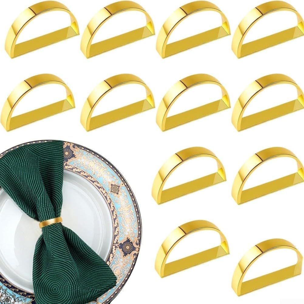 QOXEZY Portatovaglioli in lega, confezione da 12, elegante finitura dorata, per una presentazione ordinata di tovaglioli su tavoli da pranzo per pasti in famiglia e ospiti, per cene casual e formali