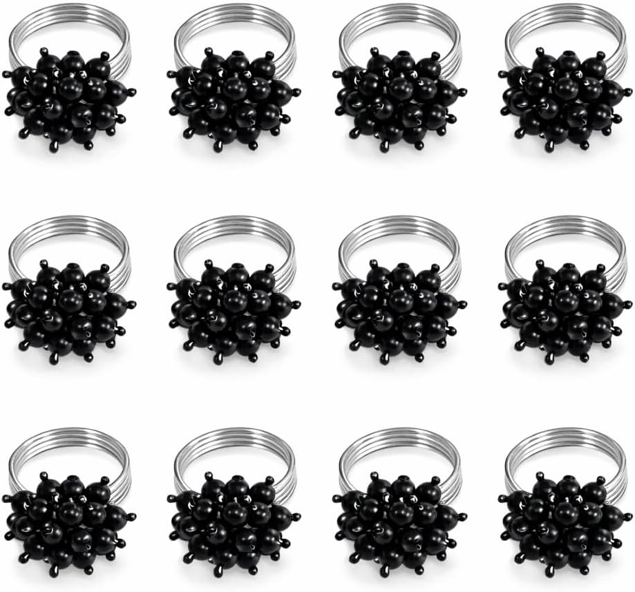 TOSQP27 Napkin Rings Metallic Black Pearl, Handmade Metal Napkin Holders 1.5 Inch, Home Kitchen Decorative, Elegant Table Decor for Wedding, Anniversary, Holiday, Hotel & Gift for Mom, Set of 12
