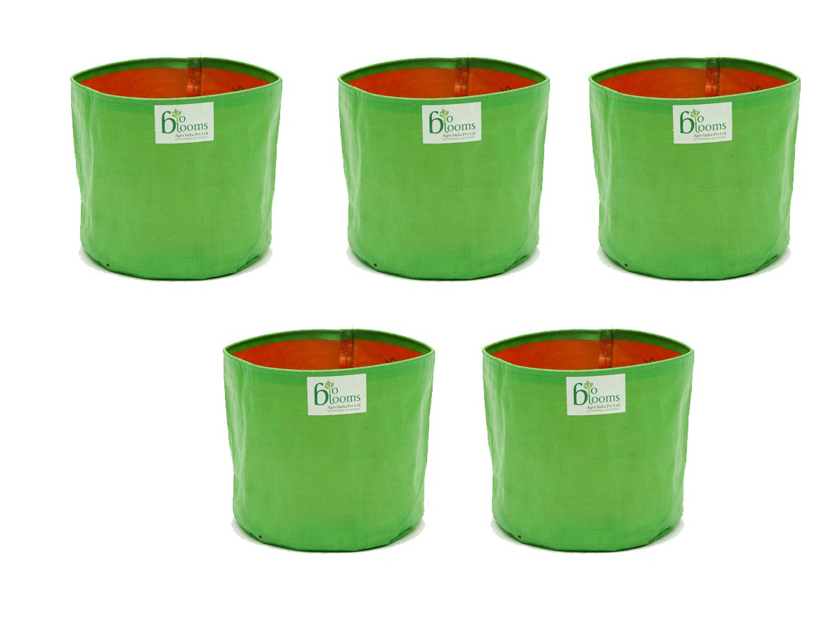 BIO BLOOMS AGRO INDIA PRIVATE LIMITED 15X15Inch Hdpe Plant Grow Bags For Terrace Gardening | Pack Of 5 | Green & Orange Color | Outdoor Use (B071H6THS6) Amazon Price History, Amazon Price Tracker