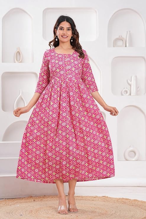 Image of Women's Pure Cotton Floral Printed Maternity Feeding Kurti with Zipper Feeding Dress for Women Feeding Gown