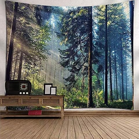 Wandteppiche Wandbehang Tapisserie, Natur Landschaft Gobelin Wandbehang Nordic Pinien Wald, Rechteckig Art Decor Drucken Gewebe Für Wohnzimmer Schlafzimmer Cover