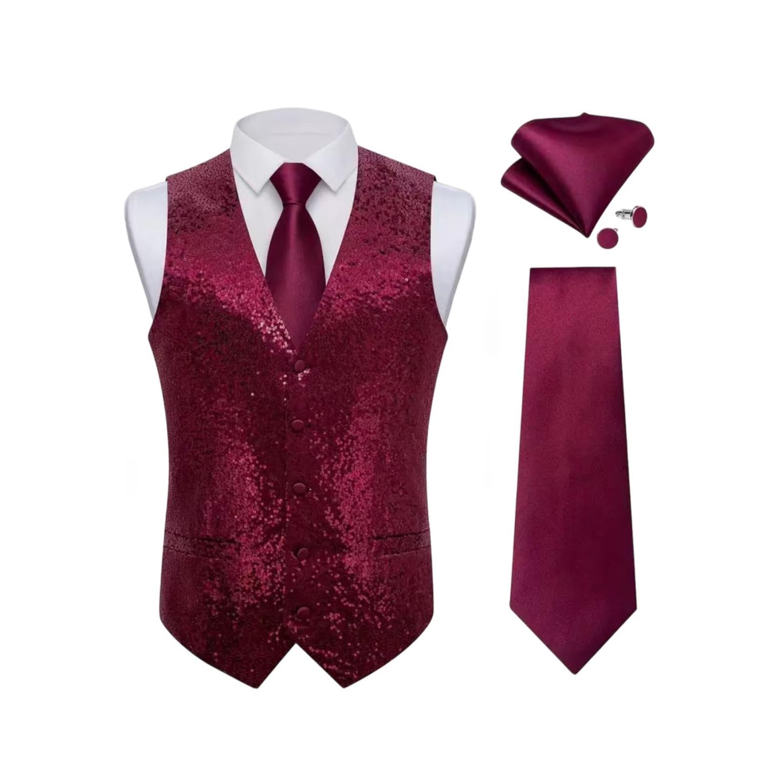 Chaleco de traje de lentejuelas elegante con gemelos cuadrados de gala 7