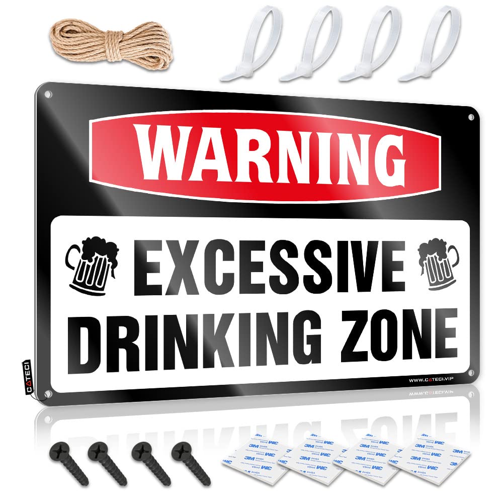 Fzfn Colour Decor Tiki Bar Decorations Vintage Wall Decor | Warning Excessive Dring Zone Pretty Sweet For Mount Home Decoration(30X40cm)