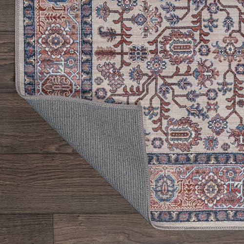 Image of JONATHAN Y Machine Washable Beige /Red /Blue Indoor Area Rug 5X8 ft, Kemer for Living Room, Bedroom, Kitchen, Office, Easy-Cleaning, High Traffic, Pet-Friendly, Non-Shedding WSH104C-5