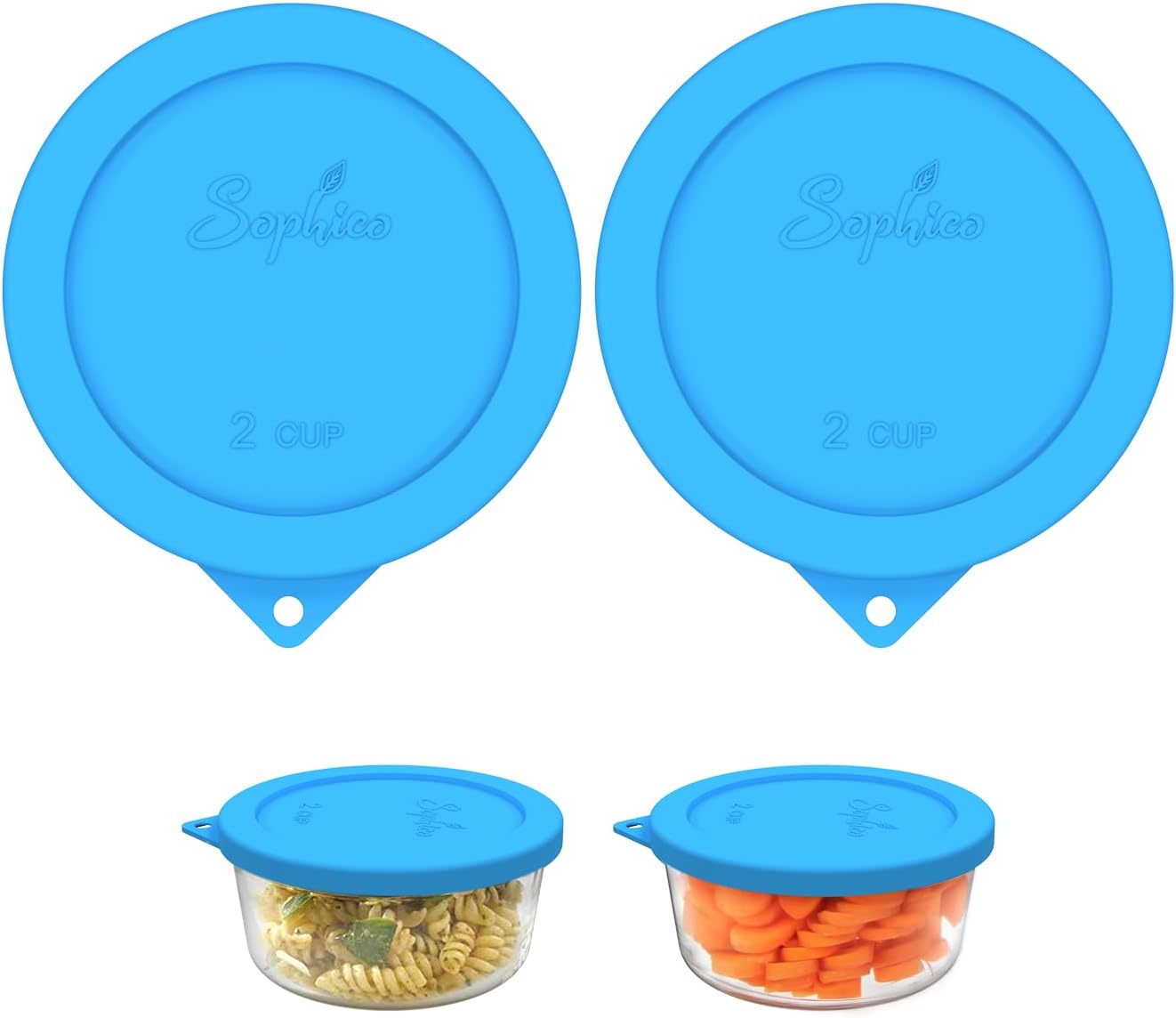 Sophico 2 Cup Round Silicone Storage Cover Lids Replacement for Pyrex 7200-PC and Anchor Hocking Glass Bowls (Container not Included) |Blue-2 Pack|