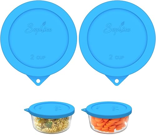 Sophico - Tapas redondas de silicona para recipiente de almacenamiento de 2 tazas, reemplazo para Pyrex 7200-PC y cuencos de vidrio Anchor Hocking