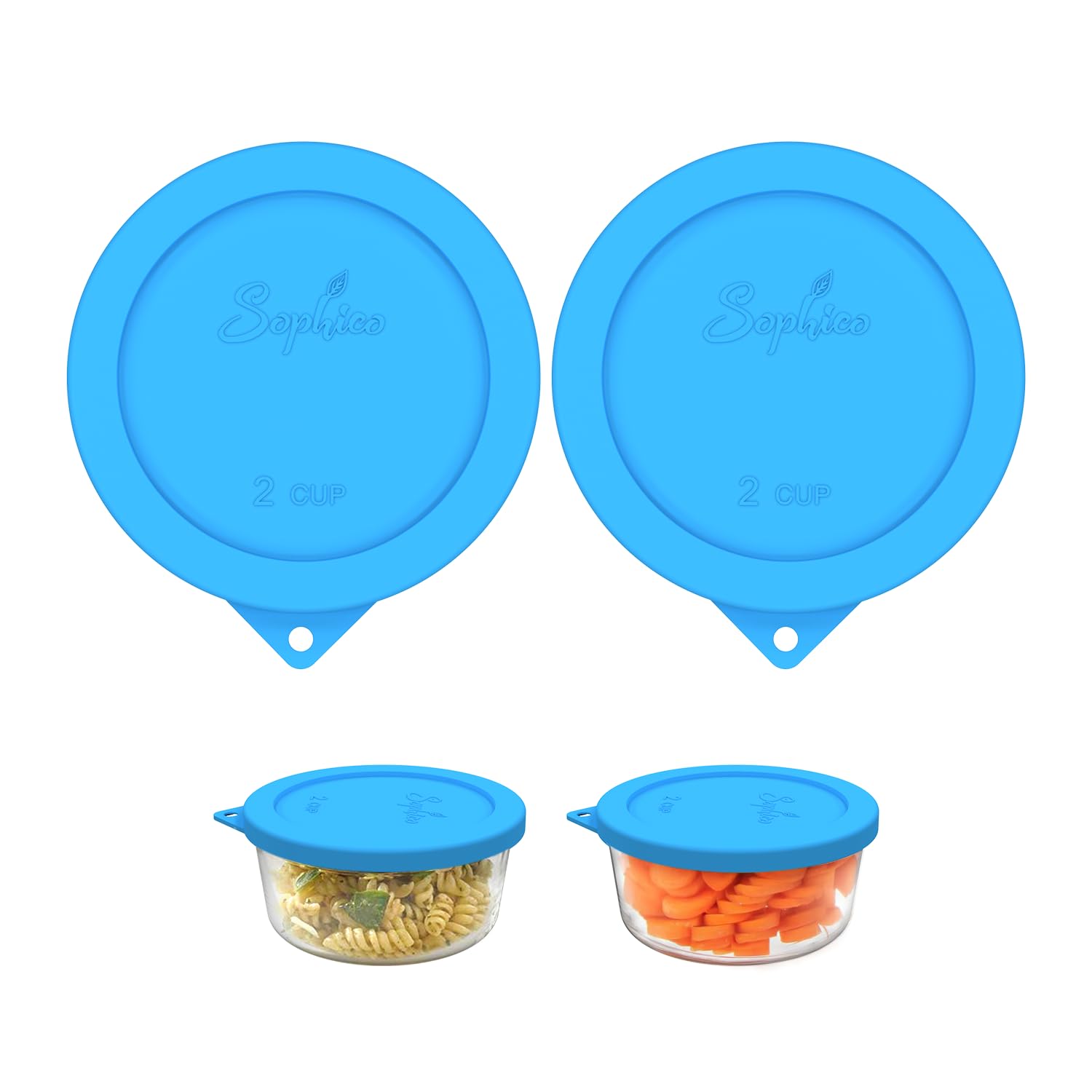 Sophico 2 Cup Round Silicone Storage Cover Lids Replacement for Pyrex 7200-PC and Anchor Hocking Glass Bowls (Container not Included) |Blue-2 Pack|