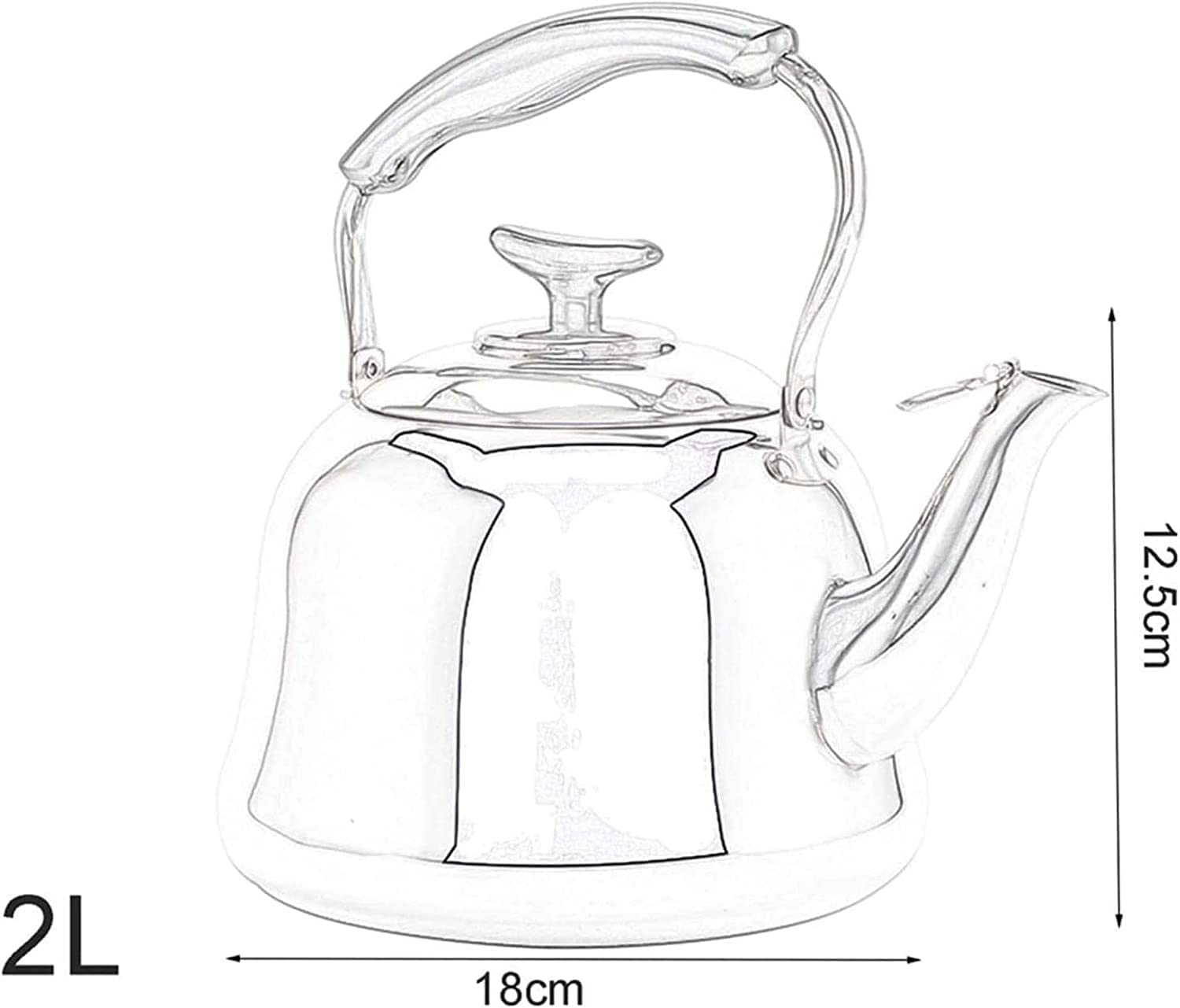 Tetera Tipo Cocinas Hervidor De Té Silbante Adecuado Para Estufa Acero Inoxidable Gran Capacidad Tetera Gruesa Para Cocina Inducción Gas Calentar Agua Té(2L)
