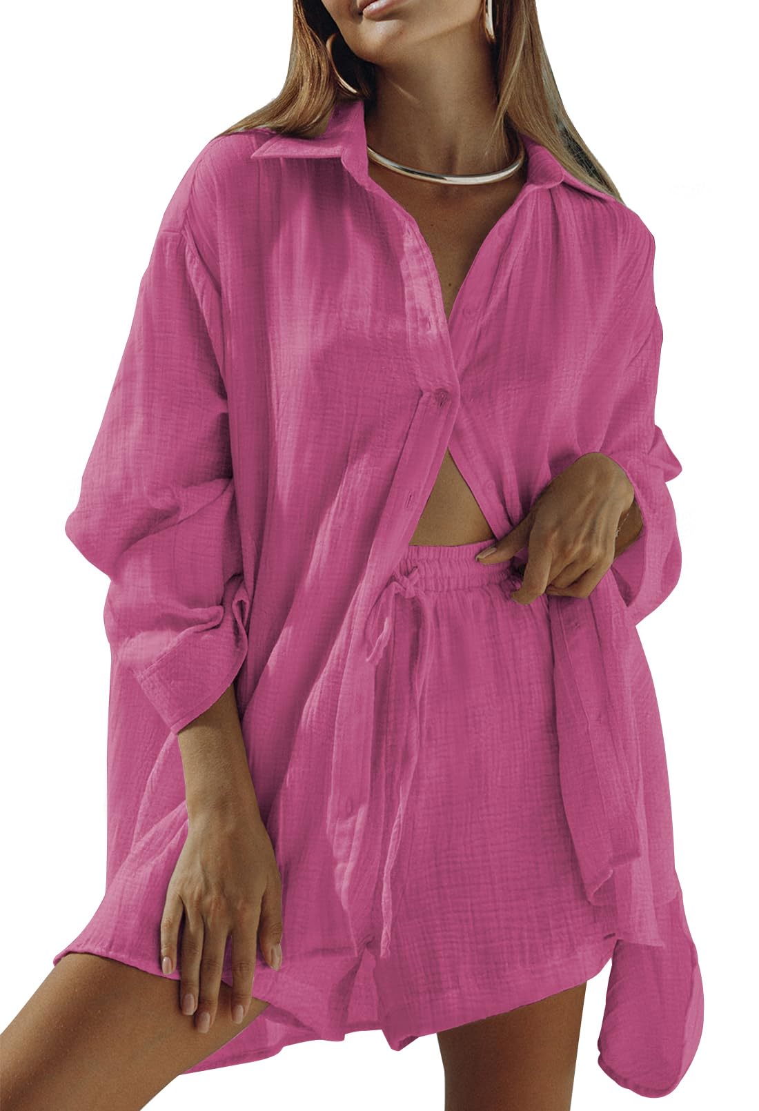 Photo 1 of Fixmatti Women's 2 Piece Button Down Short Set