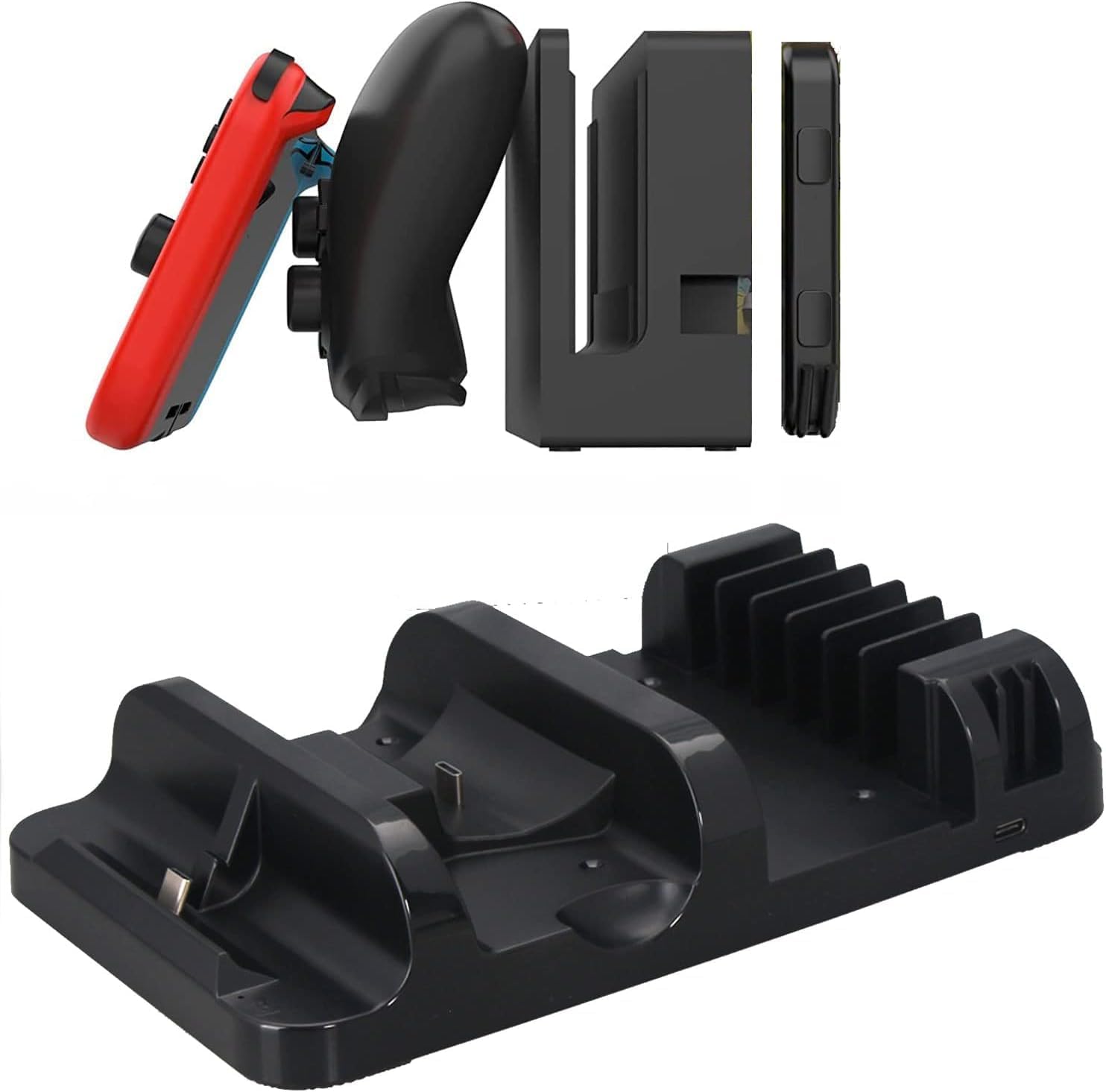 Joy-Con Charger for Nintendo Switch Model, Charging Dock Compatible with Joy Con Charger for Switch Model Version, USB Charging Dock Station Stand with 6 Upgraded Game Storage & Indicator, Black