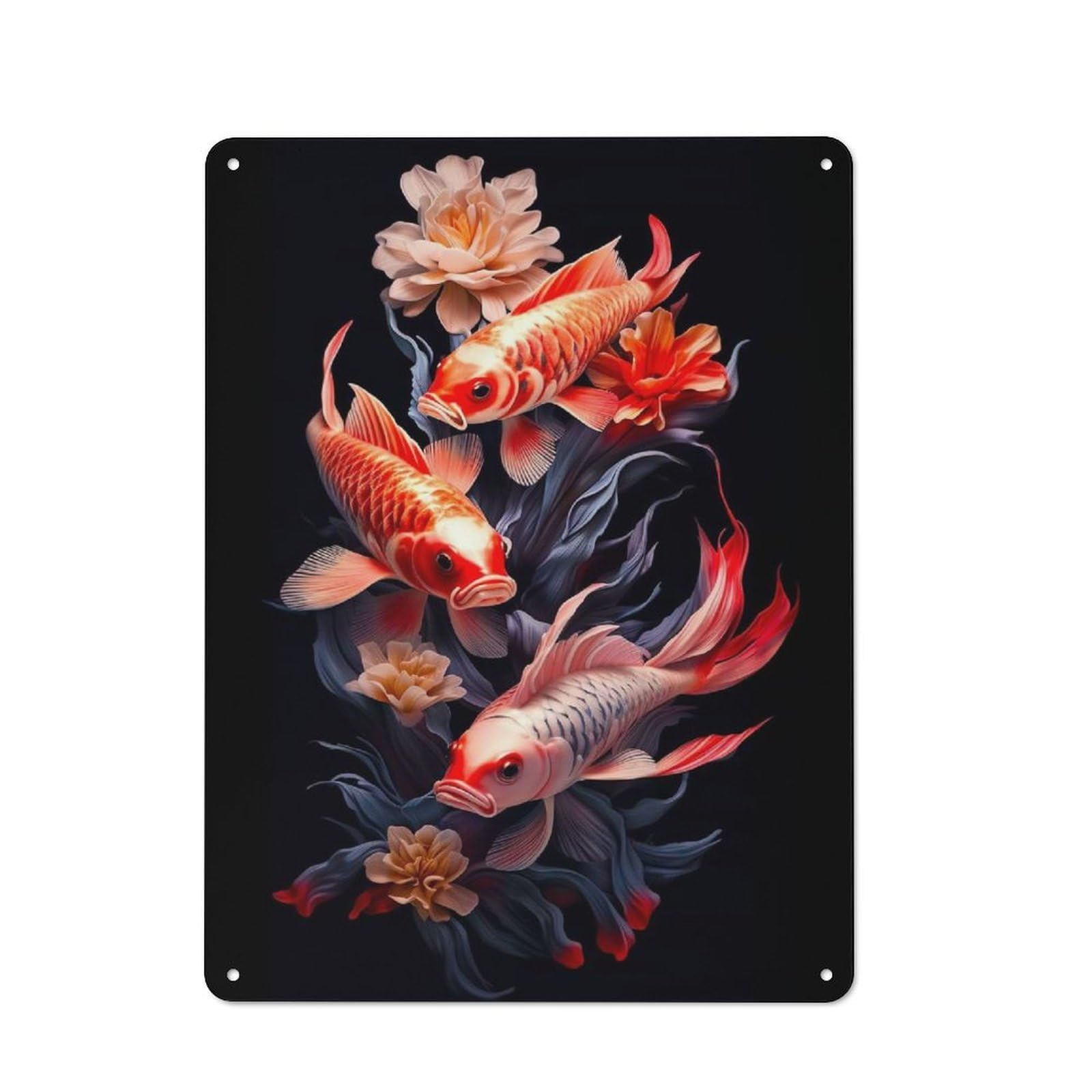 Junmoney Pond Koi Fish Metal Sign 40X30cm With For Hallway Wall, Rustic Decor, For Wall Display Collectors