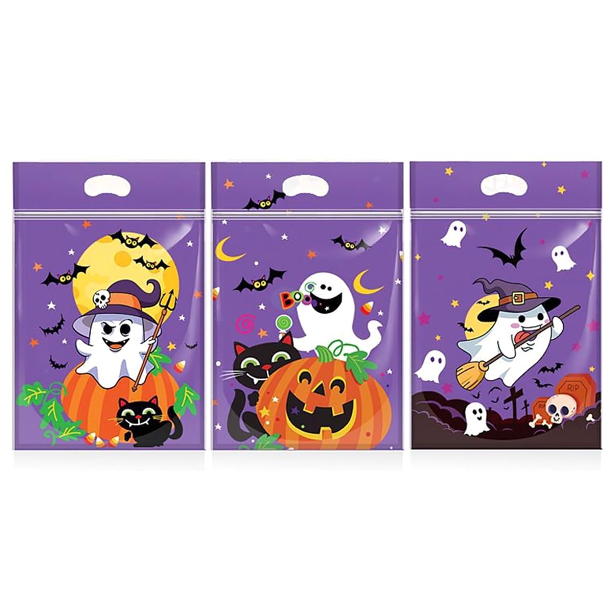 UDSKNV[KSL Kids Halloween Candy Cartoon Pumpkin Ghost Gift Cookies 50Pcs Halloween Party Decor Ziplock Bags Trick or Treat Favors