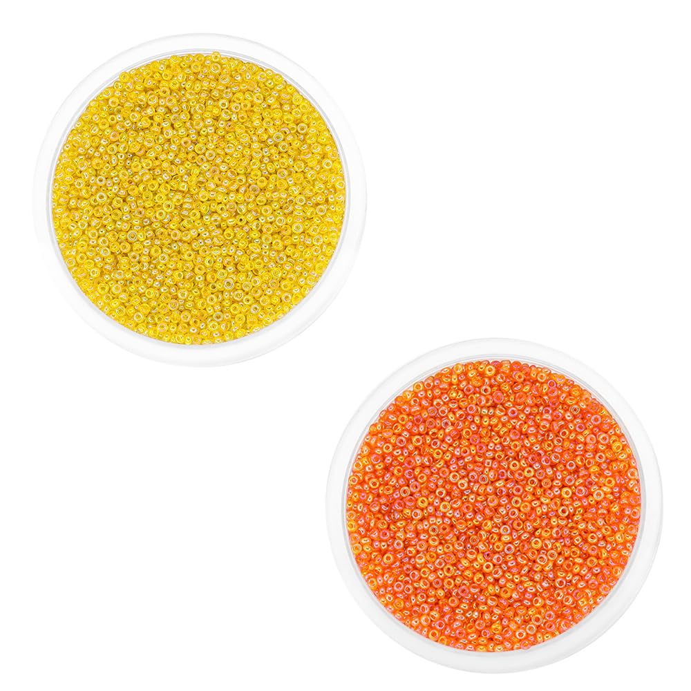 2 Packs 3600pcs Glass Seed Beads AB Colorful 2MM Spacer Bead Small Craft Seed Beads for DIY Beading, Yellow and Orange