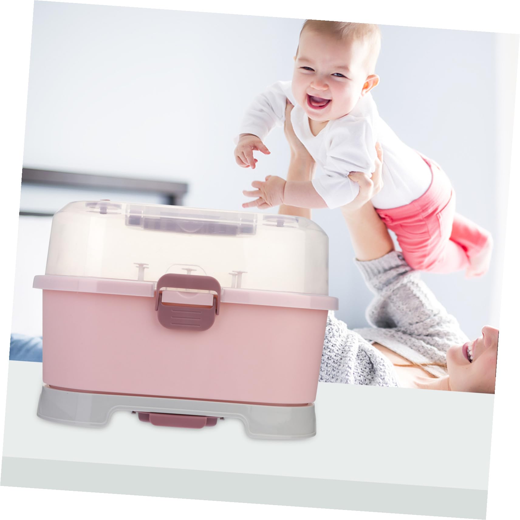 Abaodam Trockengestellbox für Babyflaschen und Stillzubehör Aufbewahrungsbox aus Pp in Rosa mit Abdichtung Ausreichend Stauraum für Schnuller und Spielzeug für Zuhause und Reisen