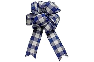 Large - White/Navy Blue Buffalo Plaid Add On Bow for Wreaths or Signs
