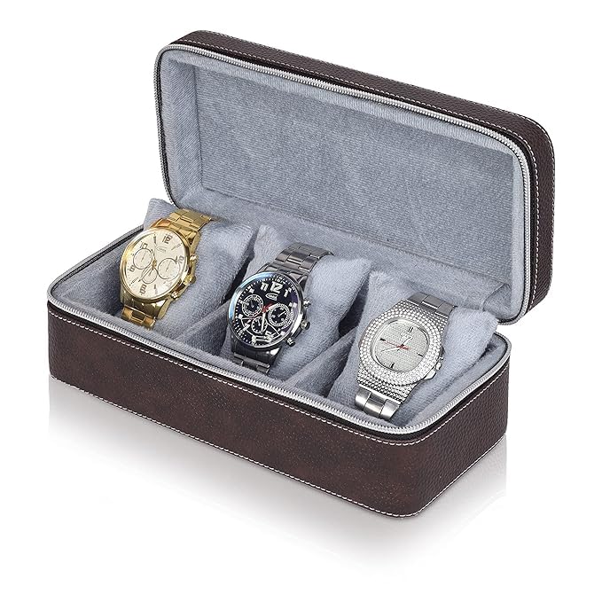 FADAK Watch Box | Watch Holder | Watch Box Organizer with 3 Slots | Watch case holds 3 Watch | Wrist Watch Storage Box with Professional Leather (Brown) (B0D9SF91KZ) Amazon Price History, Amazon Price Tracker