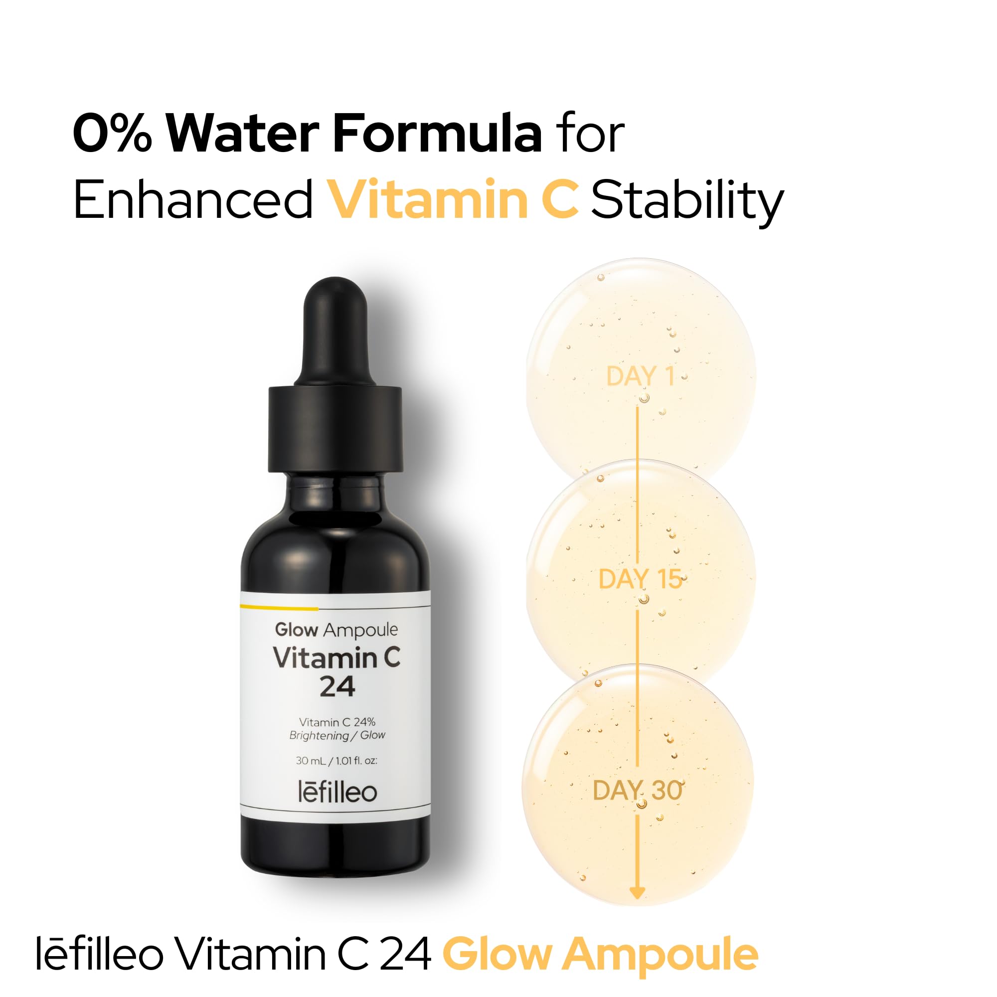 LEFILLEO Vitamin C 24 Glow Ampoule | Radiance, Tone Up Care | 24% Vitamin C Complex, Glutathione & Tranexamic Acid | Korean Skincare Serum