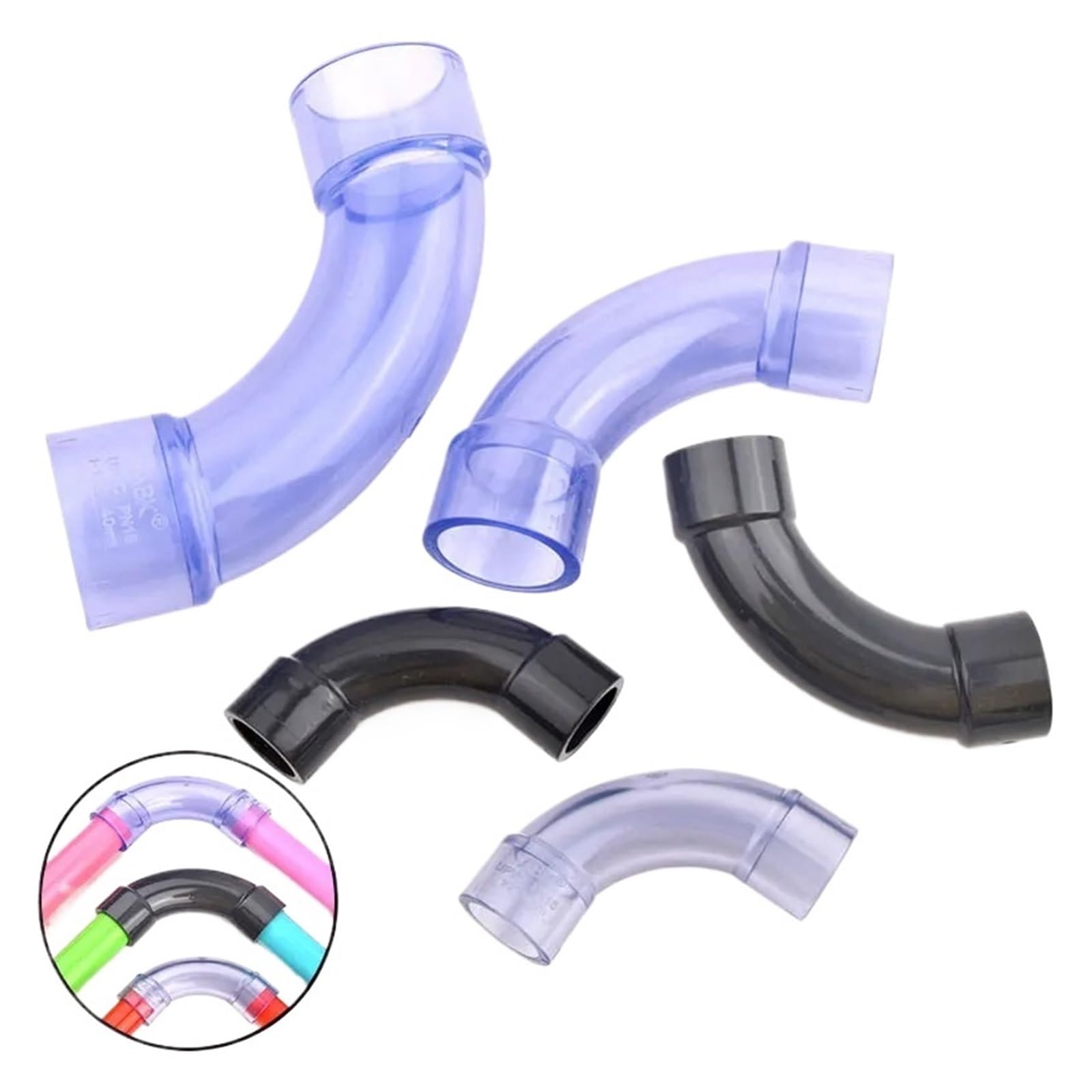 20/25/32/40/50/63 mm UPVC 90 Grad großer Bogenbogen, großer Halbmond-Bogen-Anschluss, Aquarium-Adapter, Wasserversorgungsrohr-Zubehör(Clear blue 63mm)