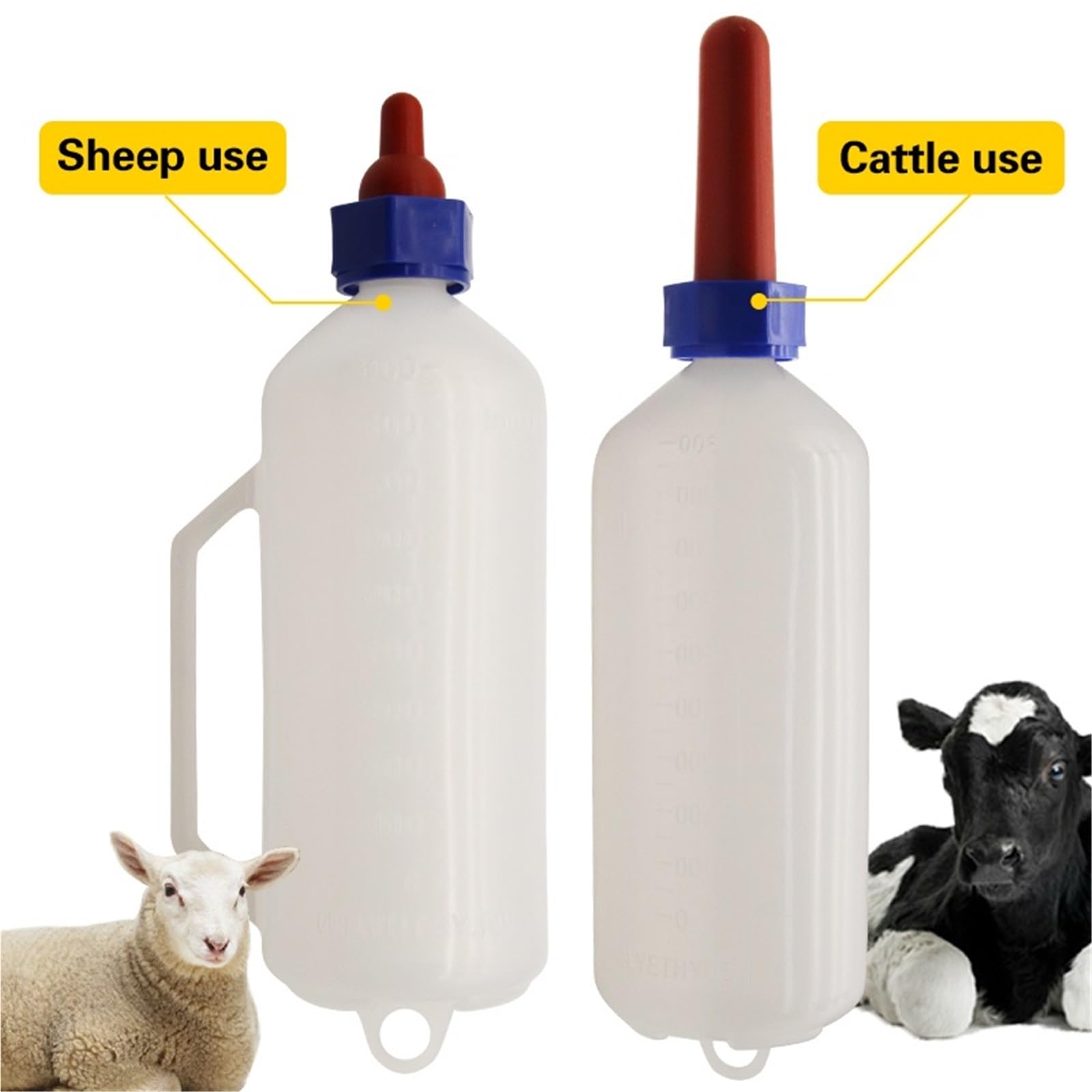Biberon per agnelli, Biberon for latte d'agnello bianco da 1000 ml for vitello, maialino, capra con capezzolo | 1000ML-Sheep milk bottle