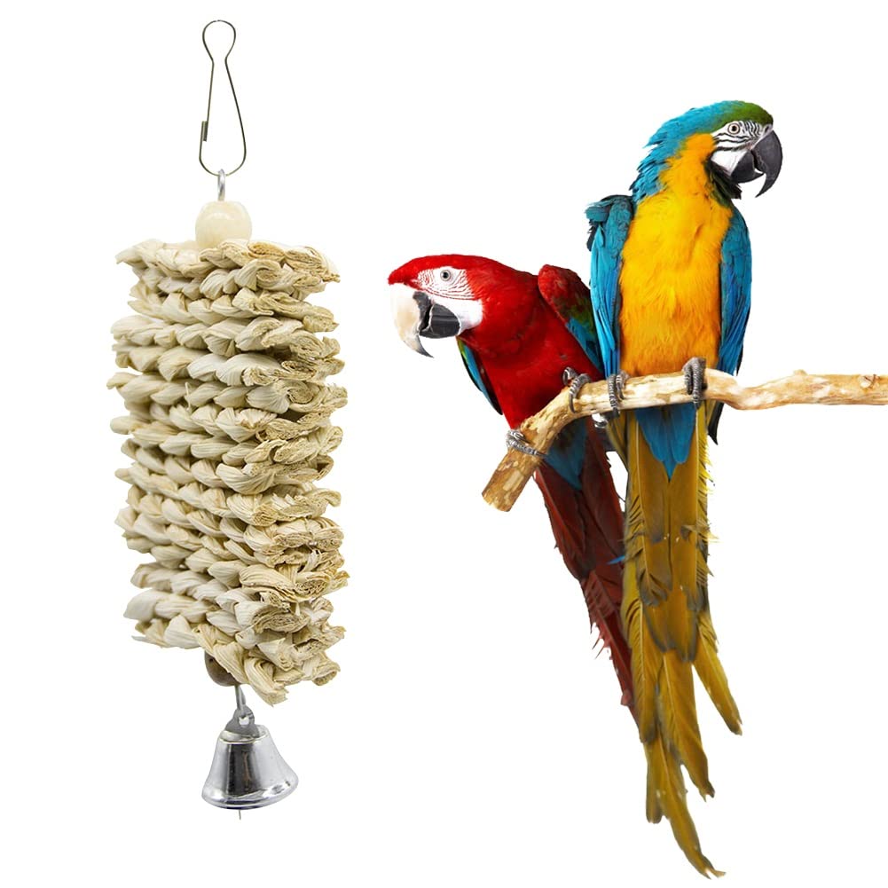 ArinkO Juguete para Masticar con Forma de Casco de maíz Natural, de Madera, para pájaros, Loros, Columpio, Escalada y mordida con Campana, Juguete para Colgar en Jaula