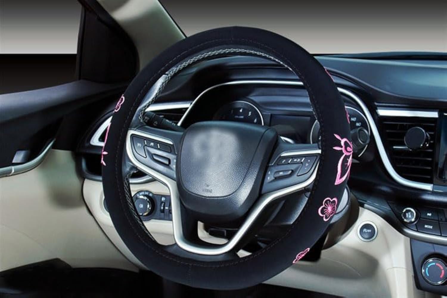 Mayco BellAutomotive Women Embroidery Cute Car Steering Wheel Cover (Pink)