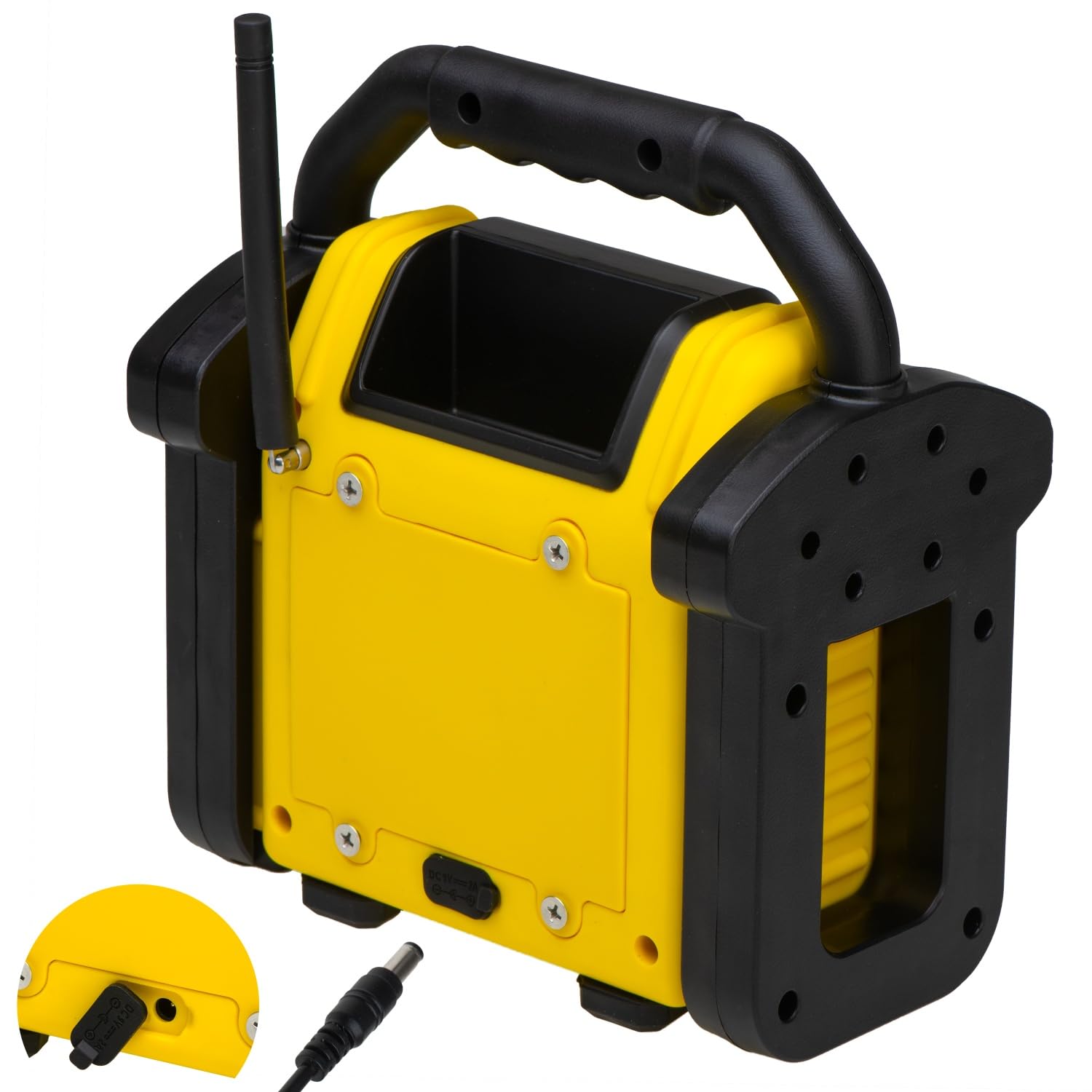 Adler AD 1911 - Radio para Obras con Bluetooth V 5.1, Dual Power (batería y Red) IPX54 Protección contra el Polvo y el Agua, AUX y Conector para Auriculares, diseño Robusto, 10 W, Amarillo/Negro