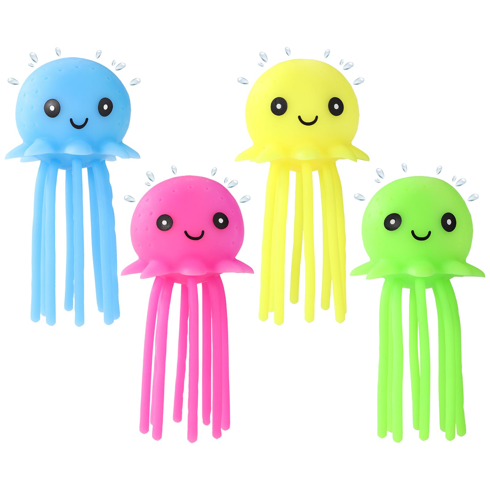 4 Pcs Octopus Water Balls, Novelty Rubber Smile Octopus Water Balls Cute Floating Kids Bath Toys for Kids Bath Toy Gift Bag Fillers(Yellow, Pink, Green, Blue)