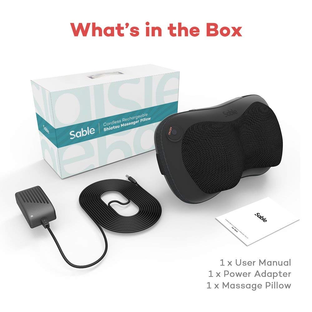 Sable Cordless Shiatsu Back Neck Massager, Deep Kneading Massage Pillow  with Heat, Rechargeable Pillow Massager for Shoulders, Lower Back, Calf,  Legs