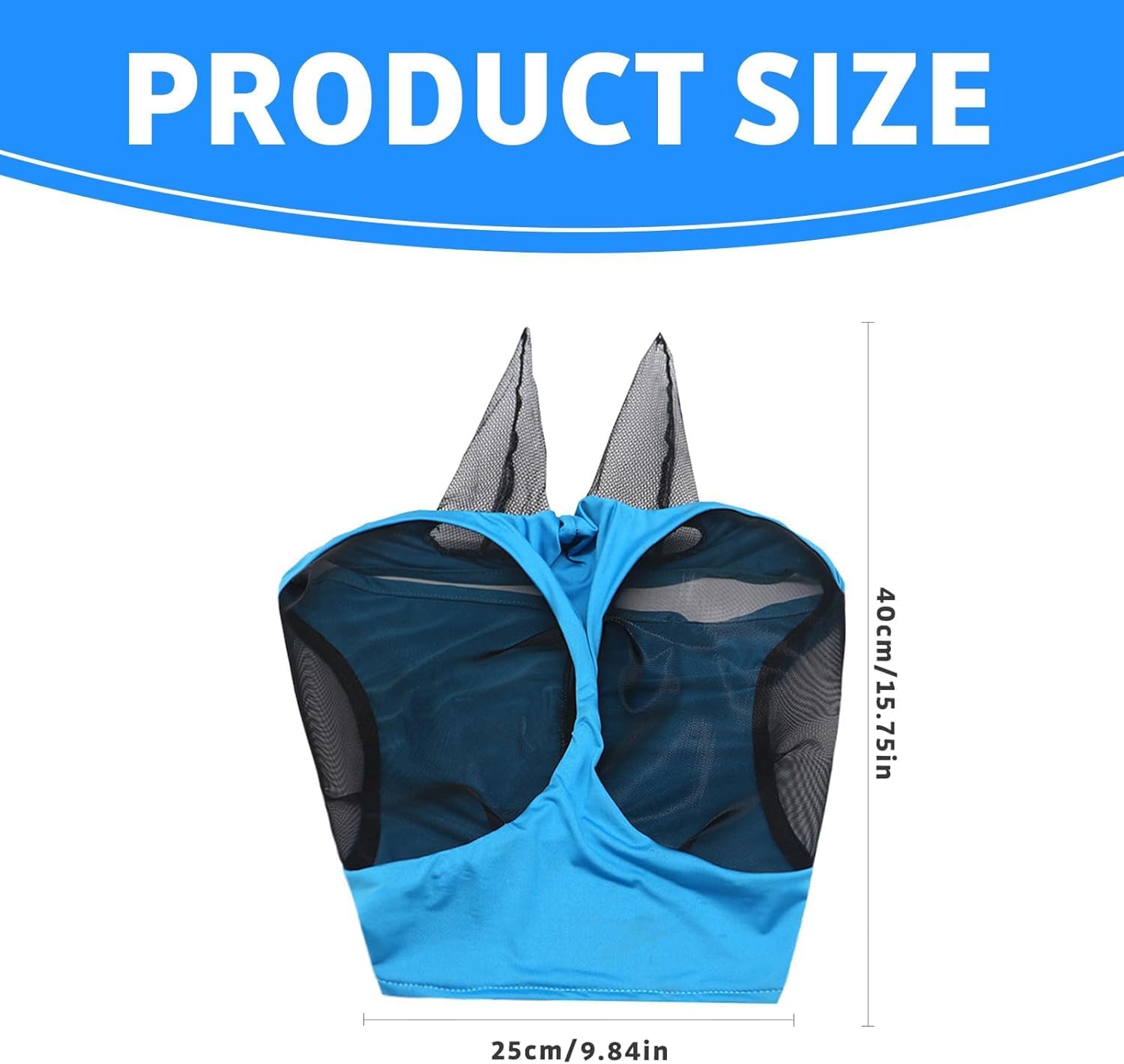Máscara de Mosca Azul para Caballos con Orejas, Protección UV y Moscas, Malla Transpirable